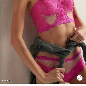 Free People Bright Pink Lace Midweek Dance longline balconette and hipster (SET)